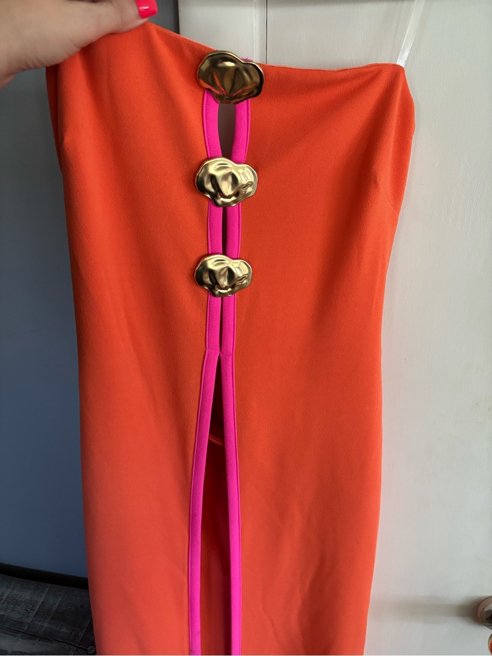 Fashion Nova Orange Wide-Leg Jumpsuit with Pink Trim - Picture 4 of 6